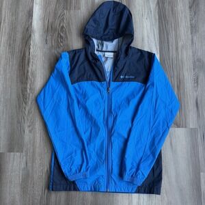Columbia Kids Lightweight Hooded Windbreaker Jacket Blue L 14/16 Rain Coat